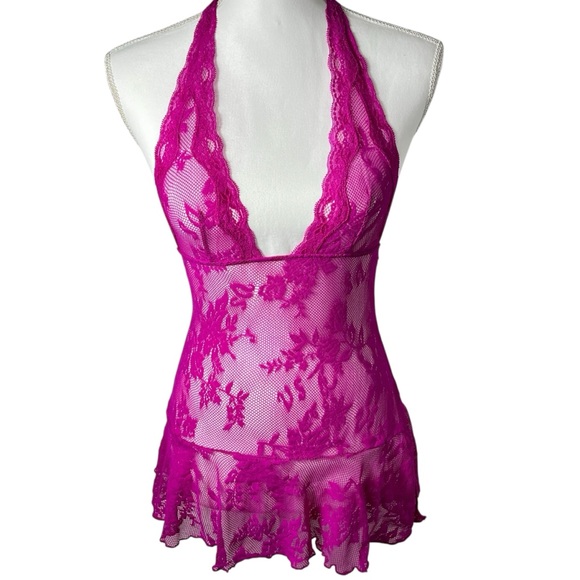 2016 Victoria’s Secret Elegant Lace Halter Babydoll with Matching V-Strung XS - Picture 2 of 11